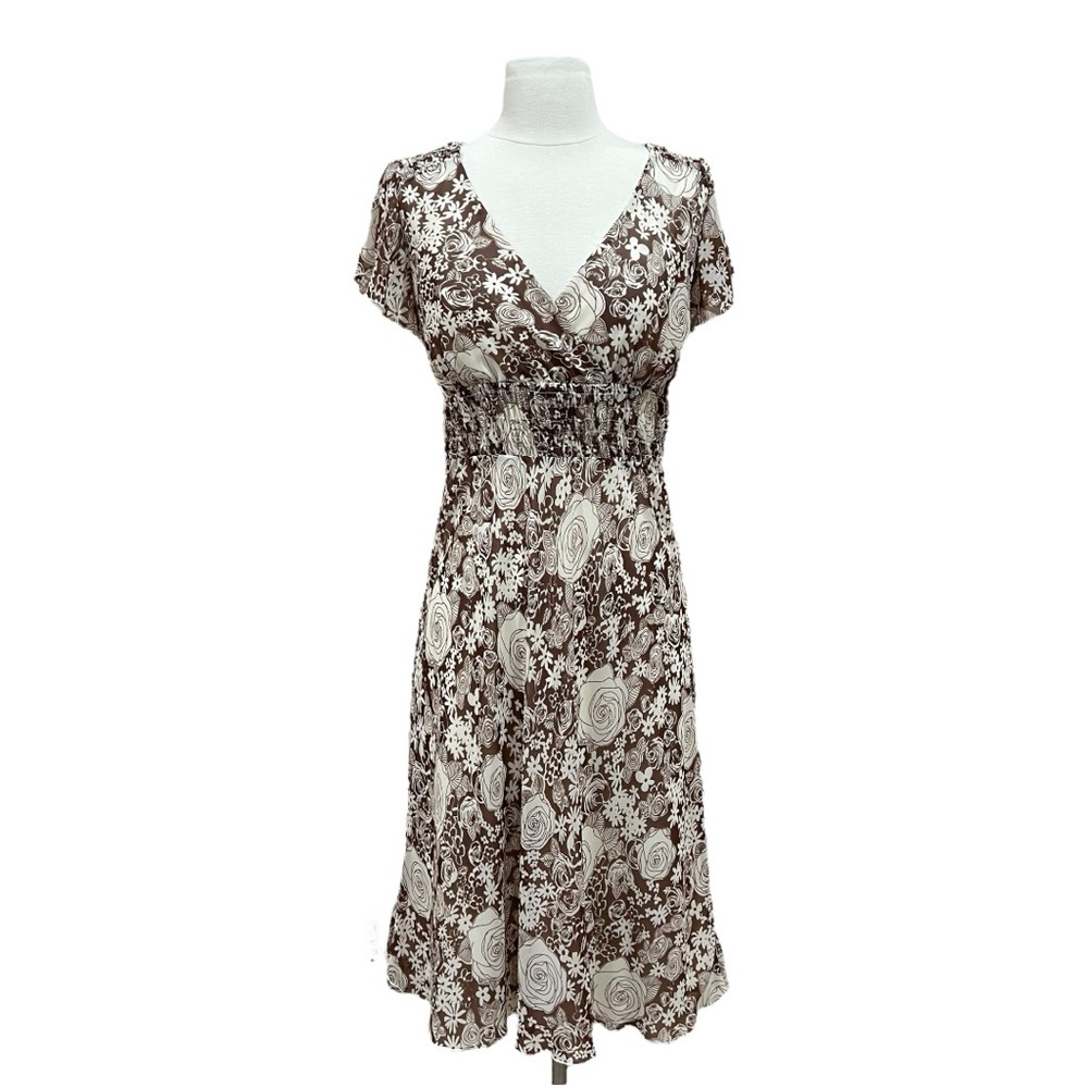 B Smart Brown Cream Floral Boho Dress Size 6
